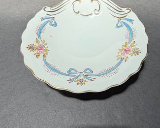 Porcelain Scalloped Trinket Dish with Floral and Ribbon Motif