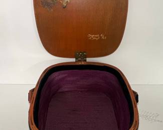 Vintage Hand-Painted Woven Basket Purse with Romantic Couple Scene