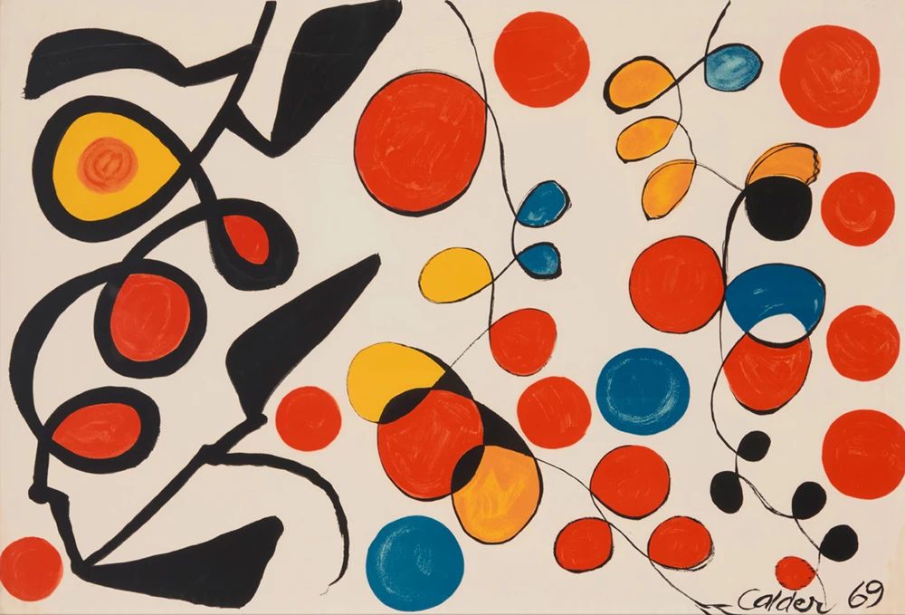 1 Alexander Calder (1898-1976) "Spring Carnival," 1969 Lithograph in colors on paper From the edition of unknown size Signed and dated in the image: Calder 69; unnumbered, as issued; Collector's Guild Ltd. New York, NY, pub. Sight: 17.5" H x 25" W Estimate: $500 - $700