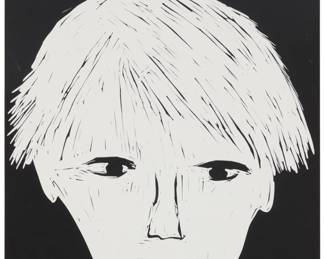 355 David Shrigley (b. 1968) "Warhol Lives," 2019 Linocut on Somerset paper Edition: 10/12 Initialed, dated, and numbered in pencil in the image lower right and lower left, respectively: DS 2019; Schaefer Grafik, Copenhagen, Denmark, prntr. and pub. Sheet: 29.75" H x 22.125" W Estimate: $800 - $1,200