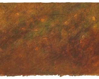 209 Joe Goode (b. 1937) "Forest Fire," 1983 Lithograph in colors on wove paper A bon à tirer impression (aside from the Cirrus proofs, Artist's proofs, Printer's proofs, Trial proofs and the numbered edition of 25) Signed, dated, and inscribed "B.A.T." in pencil along the lower edge: Joe Goode; Cirrus Editions, Los Angeles, CA, pub., with their blindstamp lower left, and their ink stamp and pencil work number, 337C-JG83, verso Image/Sheet: 7.25" H x 21.5" W Estimate: $600 - $800