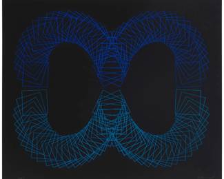223 Jules Engel (1909-2003) Black with blue squares Lithograph in colors on paper A bon à tirer impression, aside from the edition of unknown size Signed and inscribed "BAT" in pencil in the lower corners: Jules Engel Image/Sheet: 20" H x 24" W Estimate: $400 - $600