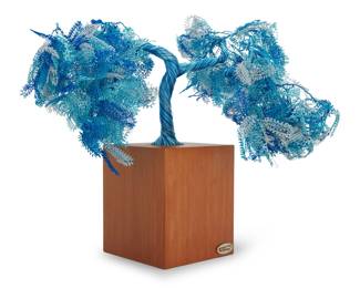 52 Paolo Terrosi (20th/21st Century) Feng Shui Bonsai "Obeisance," 2020 Aluminum wire on a wood base Edition: P 1/24 Burn mark signature on a plaque affixed to the base: Paolo Terrosi; with inked signature and printed edition to label underside: Paolo Terrosi 21" H x 21.5" W x 16.5" D approximately, dimensions variable Estimate: $300 - $500