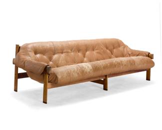198 Percival Lafer (b. 1936) A Model MP-41 leather sofa, circa 1960s Designed 1965 Unmarked The three-seater with rosewood frame and tufted brown leather upholstery 26.5" H x 92" W x 38.5" D Estimate: $400 - $600