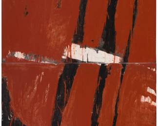 66 Stephan Spicher (b. 1950) "Aschenwand" ["Ash Wall"], diptych, 1987 Acrylic, synthetic resin, and ash on two conjoined canvases Signed and dated on the verso of each canvas: Spicher 87; titled by repute Each canvas: 43" H x 59" W; Overall: 86" H x 59" W Estimate: $800 - $1,200