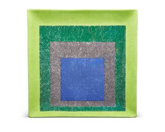 234 After Josef Albers (1888-1976) A ceramic plate reproduction of "Study for Homage to a Square" (1954) by MoCA, 1999 From the edition of unknown size Printed marks for MoCA and Albers Foundation verso Housed in original box Plate: 11.875" H x 11.875" W x 1" D; Box: 2" H x 13.375" W x 13.375" D Estimate: $400 - $600