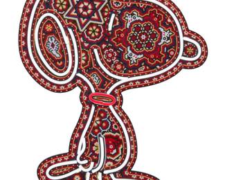 161 Rick (CHROMA) Wolfryd (b. 1953) "Dog House," 2026 Huichol style beaded vinyl fiberoptic figure, electrified Signed, titled, dated, and with the artist's devices on the underside: CHROMA aka Rick Wolfryd 19" H x 14.5" W x 0.75" D Estimate: $600 - $800