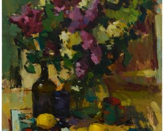 37 Sergei Bongart (1918-1985) Floral still life with lemons Oil on canvas Signed upper left: Sergei Bongart 32" H x 30" W Estimate: $600 - $800