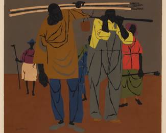 147 Robert Gwathmey (1903-1988) "End of the Day," 1944 Screenprint in colors on paper From the edition of unknown size Signed in ink lower left: Gwathmey Image: 12.25" H x 14" W; Sight: 13" H x 14.75" W Estimate: $300 - $500