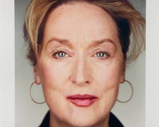 168 Martin Schoeller (b. 1968) "Meryl Streep," 2006 Digital C-print in colors on paper Edition: 1/7, possibly printed in 2008 Indistinctly signed or initialed and dated "2008" in ink, and with the typed title, date "2006," and edition number, all on an artist's label affixed verso Image: 35" H x 28" W; Sight: 42.5" H x 34.5" W Estimate: $1,500 - $2,500