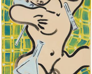 261 Jack McConville (b. 1984) "Scientific Debutant," 2014 Oil on canvas Signed, titled, and dated on the canvas overlap, verso: J. McConville 2014 51" H x 41" W Estimate: $800 - $1,200