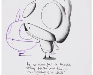 342 Edgar Plans (b. 1977) "You Are My Hero," 2021 Offset lithograph with colored-pencil drawing on paper Edition: 373/500 Signed and numbered in pencil lower right: Plans; BW Art Projects, pub. Image: 9.75" H x 6.375" W; Sheet: 11.5" H x 8.25" W Estimate: $700 - $1,000