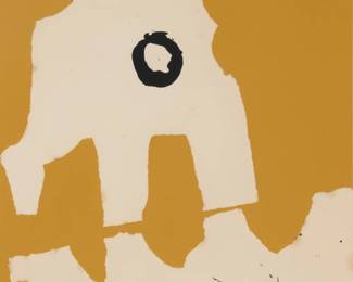 154 Robert Motherwell (1915-1991) Untitled, from the "Ten Works by Ten Painters" portfolio, 1964 Screenprint in colors with collage on paper From the edition of 500 Unsigned as issued; Sirocco Screenprints, Inc., New Haven, CT, prntr., printed under the supervision of Ives-Sillman, Inc., New Haven, CT; Wadsworth Atheneum Museum of Art, Hartford, CT, pub. Image: 22" H x 16" W; Sight: 23" H x 17" W Estimate: $600 - $800