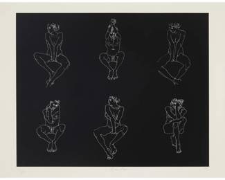 185 Robert Graham (1938-2008) Untitled (female nude - black background), 1997 Screenprint on paper Edition: 19/42, printed in 2004 Signed, dated, and numbered in pencil in the lower margin: R. Graham / 04; Self Help Graphics, Los Angeles, CA, prntr., with their blind stamp lower left Image: 17.5" H x 22" W; Sheet: 20" H x 26" W Estimate: $300 - $500