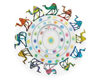 264 David Gerstein (b. 1944) Camel fruit bowl, late 20th/early 21st century Hand-painted laser cut-out steel Printed: Gerstein DESIGN 2.25" H x 17.5" W x 17" D Estimate: $200 - $300