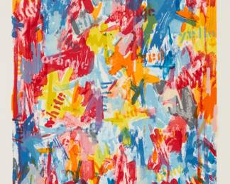 242 After Jasper Johns (b. 1930) "False Start I," 1962 Offset lithograph in colors on BFK Rives paper From an intended edition of 300, however the full edition was not completed, printed 1975 Unsigned; marked with a "TE" logo as part of the image at lower right (to indicate, according to ULAE, that this is a reproduction of one of their original graphic works, of this same name, made by Johns in 1962); text and copyright information printed on the verso of the sheet explains the production of this facsimile; Universal Limited Art Editions, Inc., Bayshore, NY, pub. Image: 14" H x 10.75" W; Sheet: 22.75" H x 17.75" W Estimate: $500 - $700