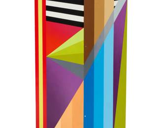 254 Monty Montgomery (b. 1975) A geometric painted wood pedestal, late 20th/early 21st century Signed at base: monty 39.75" H x 15.75" W x 15.75" D Estimate: $200 - $400