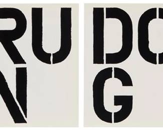 197 After Christopher Wool (b. 1955) "Run Dog Run," triptych, from "Parkett no. 22," 1989 Offset lithographs on three sheets of paper, as issued From the edition of unknown size Unsigned as issued; with the 'Insert Christopher Wool' text on a separate sheet; published together originally as an insert for this art periodical; Parkett, Zürich, Switzerland and New York, NY, pub. Each Sheet: 10" H x 8.375" W Estimate: $400 - $600