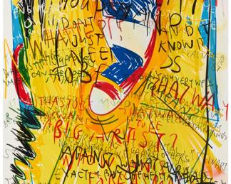 309 Despina Stokou (b. 1978) "George B.III," 2016 Lithograph and archival inkjet print in colors on wove paper A bon à tirer impression, aside from the edition of 40 Signed, titled, dated, and inscribed "BAT I" in pencil along the lower edge: Stokou 2016; Cirrus Editions, Los Angeles, CA, pub., with their blindstamp in the lower left sheet corner; with the Cirrus Editions copyright ink stamp and pencil work number, 702c-DS16, both verso Image/Sheet: 38" H x 28.5" W Estimate: $500 - $700