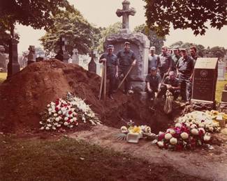 182 Neal Slavin (b. 1941) "Cemetery Workers Union, Jamaica, N.Y." Chromogenic print in colors on paper From the edition of unknown size and date Signed and titled in pencil, verso: Neal Slavin Image: 10.75" H x 10.625" W; Sheet: 14" H x 11" W Estimate: $600 - $800