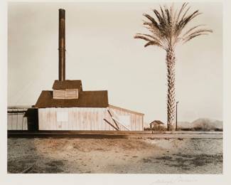 179 Wright Morris (1910-1998) "Powerhouse and Palm Tree, Near Lordsburg, New Mexico," 1940 Gelatin silver print on paper From the edition of unknown size; possibly printed later Signed on the mount, lower right directly below the image: Wright Morris Image/Sheet: 7.5" H x 9.5" W Estimate: $800 - $1,200