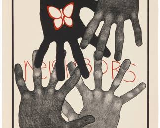 151 Bernie Casey (1939-2017) "Neighbors," 1977 Lithograph in colors on paper A bon à tirer impression, aside from the edition of 130 Signed, dated, and inscribed "BAT" in pencil along the lower margin: Bernie Casey 77; Cirrus Editions, Los Angeles, CA, with their blindstamp in the lower left margin corner and their pencil work number, 225C STII-BC77, verso Image: 18.25" H x 13.25" W; Sheet: 20" H x 15" W Estimate: $600 - $800