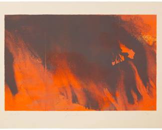 211 Joe Goode (b. 1937) Untitled, 1983 Four-color lithograph printed in four runs from four aluminum plates on Arches Cover paper A bon à tirer impression (aside from the Cirrus proofs, Artist's proofs, Printer's proofs, Trial proofs and the numbered edition of 40) Signed, dated, and inscribed "B.A.T" in pencil in the lower margin: Joe Goode 1983; Robert Gingras, prntr.; Cirrus Editions, Los Angeles, CA, pub., with their blindstamp in the lower left margin corner; with the Cirrus Editions copyright ink stamp and pencil work number, 339c-JG83, at the lower right and left margin corners, respectively, both verso Image: 22" H x 35" W; Sheet: 29" H x 41.125" W Estimate: $500 - $700