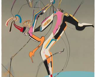 271 Mihail Chemiakin (b. 1943) "Runner," from the "Official Arts Portfolio of the XXIVth Olympiad Seoul Korea," 1988 Lithograph in colors on paper Edition: 200/300 Signed and numbered in pencil in the image lower right and lower left, respectively: M. Chemiakin; with an unidentified blindstamp Image/Sheet: 38.75" H x 25.75" W Estimate: $300 - $500