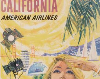 8 After Peter Boyle (1903-1967) American Airlines California Travel Poster, circa 1960s Offset lithograph in colors on paper From the edition of unknown size and date Signed as part of the image, lower right: Boyle Image: 37.75" H x 28.875" W; Sight: 38.5" H x 29" W Estimate: $500 - $800