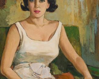 26 Kenneth Sawyer (20th century) Portrait of a seated woman Oil on canvasboard Signed lower left: Ken Sawyer 33" H x 25" W Estimate: $800 - $1,200