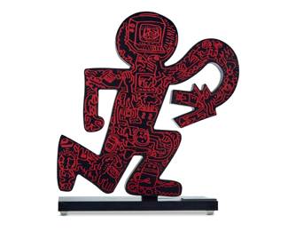 231 After Keith Haring (1958-1990) Man with Snake Acrylic on acrylic base Edition: 24/50 Inscribed and numbered to applied metal plaques: Éditions / studio. / Keith Haring Overall: 12.5" H x 11.5" W x 4.75" D Estimate: $400 - $600