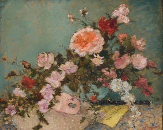 34 Dietz Edzard (1893-1963) "Flowers and Music" Oil on canvas Signed lower right: D Edzard; titled on the frame plaque 19.75" H x 24" W Estimate: $2,000 - $3,000