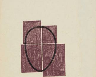 155 Robert Mangold (b. 1937) Untitled greeting card, 1989 Woodcut in colors on mulberry paper From the edition of unknown size Signed and dated in pencil in the lower margin: R. Mangold 1989 Image: 4'" H x 3.5" W; Sight: 8.5" H x 6.25" W Estimate: $400 - $600