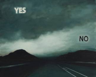71 Hermann Niebuhr (b. 1972) "Yes / No" oil on canvas Signed lower right: H Niebuhr; titled as part of the image 19.75" H x 23.625" W Estimate: $300 - $500