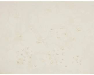 125 Sarah Seager (b. 1958) Untitled, 1992 Two-color lithograph printed in two runs from two aluminum plates on off-white Coventry Smooth paper A bon à tirer impression (aside from the Cirrus proofs, Artist's proofs, Printer's proof, Trial proofs, Progressive proofs and numbered edition of 40) Initialed, dated, and inscribed "B.A.T." in pencil in the lower sheet corners: SS '92; Cirus Editions, Los Angeles, CA, pub, with their blindstamp in the lower left sheet corner, and their black ink copyright stamp and pencil work number, 496c-SS92, on the verso of that same corner Image/Sheet: 37.625" H x 50" W Estimate: $400 - $600