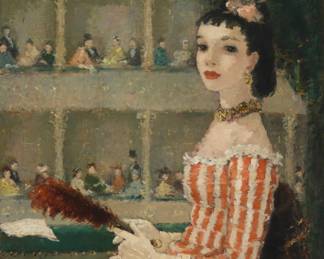 24 Dietz Edzard (1893-1963) "Girl in Opera Box," circa 1950 Oil on canvas Signed lower right: D. Edzard; titled and dated on the frame plaque 32" H x 25.75" W Estimate: $5,000 - $7,000