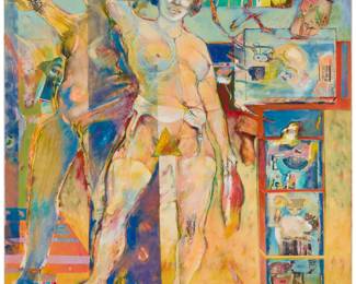 257 Sam "Kirson" Kirszencwajg (1936-2008) Neo-expressionist figural abstract, 2000 Mixed media including oil, pencil, and collaged elements on canvas Signed lower left: Kirszencwajg; dated by repute 84" H x 72" W Estimate: $1,000 - $1,500