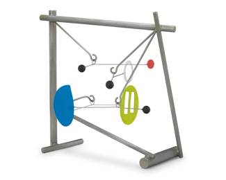 203 Brad Howe (b. 1959) Kinetic sculpture, 2003 Enameled mixed metal Incised with signature and date: Brad Howe 11" H x 11.75" W 11" D, dimensions variable Estimate: $400 - $600
