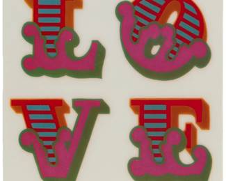 405 Ben Eine (b. 1970) "Love Lenticular," 2017 Lenticular print in colors on paper From an unknown edition Signed in pencil on verso: Ben Eine Sheet: 6" H x 6" W Estimate: $400 - $600