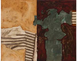 144 Stanley Grosse (b. 1930) "Desert Totem" Oil and mixed media on canvas over panel Signed and with the artist's device lower right: Grosse; signed again and titled verso 46.25" H x 56.75" W Estimate: $400 - $600