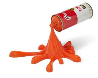 251 Kresimir "2Fast" Buden (b. 1974) "Splash It: Tomato Soup," 2024 Polyurethane resin and spray paint can Signed and dated: [artist's cipher]; inscribed: GRAFFITI / TOMATO SOUP CAN / HANDMADE BY 2FAST.HR 12.75" H x 9.5" W x 6.125" D Estimate: $200 - $300