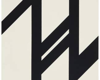 121 Florence M. Arnold (1900-1994) Black and white abstract, 1975 Screenprint on wove paper A bon à tirer impression, aside from the edition of unknown size Signed, dated, and inscribed "BAT" in pencil in the lower corners: Florence Arnold '75; Cirrus Editions, Los Angeles, CA, prntr. and pub., with their blindstamp in the lower left sheet corner and their pencil work numbers, 85CS-FA75 and 034-75-FA, verso Image/Sheet: 12" H x 12" W Estimate: $300 - $500
