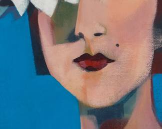 29 Sandra Jones Campbell (20th century) "Beauty Mark," 2013 Oil on canvasboard Signed with initials lower left: SJC; signed, titled, and dated, all verso: Sandra J Campbell / 2013 13.5" H x 7.75" W Estimate: $300 - $500