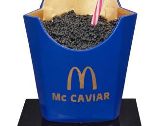 252 XTC (20th/21st Century) "Mc Caviar" Resin, enamel, and 24k gold paint Edition: 2/8 Signed and numbered: XTC Overall: 7.25" H x 6" W x 4" D Estimate: $300 - $500