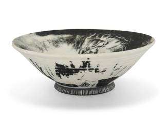 314 Edward S. Eberle (b. 1944) "On the Lawn," 1988 Painted bisque ceramic bowl Titled, twice signed, and dated: E.S. EBERLE / 1988 / EE88 2" H x 5.5" Dia. Estimate: $500 - $700