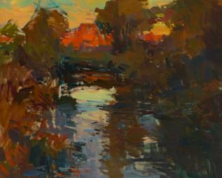 88 Sergei Bongart (1918-1985) Fall landscape, 1973 Oil on canvas Signed and dated lower right: Sergei Bongart 73; signed again and inscribed with the artist's Santa Monica, CA address on the frame's verso 26" H x 30" W Estimate: $600 - $800