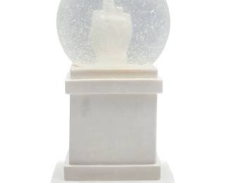 347 Maurizio Cattelan (b. 1960) "L.O.V.E." snow globe, 2014 Resin, glass, and concrete From the edition of unknown size Printed to underside of base: 1:47 / scale reproduction of / L.O.V.E. / by Maurizio Cattelan / installed in 2010 / in Piazza Affari / Milan - Italy / SELETTI Manufactured by Seletti, housed in original box Replica: 9.625" H x 5" W x 5" D; Box: 11.5" H x 6.75" W x 6.75" D Estimate: $300 - $500