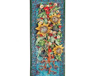 39 George Alexander (b. 1940) Ceramic wall hanging Glazed ceramic Unmarked 67.5" W x 23.5" H x 7.75" D Estimate: $500 - $700