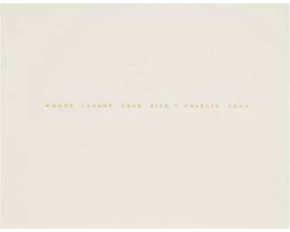 248 Alexis Smith (b. 1949) "Words Cannot Cook Rice - Charlie Chan," 1975 Lithograph in colors on wove paper A bon à tirer impression, aside from the edition of 250 Signed and inscribed "BAT" lower right: Alexis Smith; Cirrus Editions, Los Angeles, CA, pub. Image: 0.25" H x 12.625" W; Sheet: 14" H x 18" W Estimate: $500 - $700
