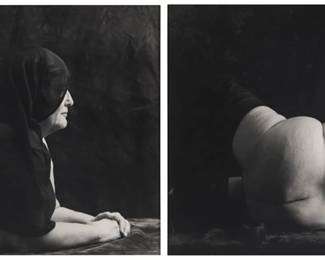 165 Leonard Nimoy (1931-2015) "Diptych," 2001 Two works framed together:  "The Sphinx 1," 2001 Gelatin silver print on paper Edition: 2/25 Signed, dated, numbered, and inscribed "202-21A," in pencil, verso: Nimoy '01 Image: 5" H x 7" W; Sheet: 6.75" H x 8" W  "The Sphinx 2," 2001 Gelatin silver print on paper Edition: 2/25 Signed, dated, numbered, and inscribed "202-20," in pencil, verso: Nimoy '01 Image: 5" H x 7" W; Sheet: 6.5" H x 8" W Estimate: $300 - $500